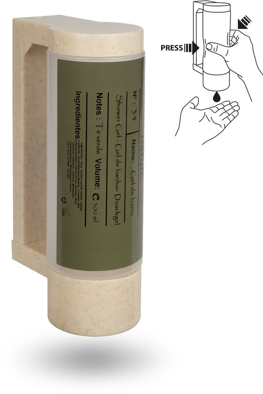 Soporte con botella dispensadora vacía de 400 ml BIO - Antirrobo (Para gel de ducha) | Estándar