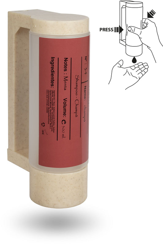 Soporte con botella dispensadora vacía de 400 ml BIO - Antirrobo (Para champú) | Estándar