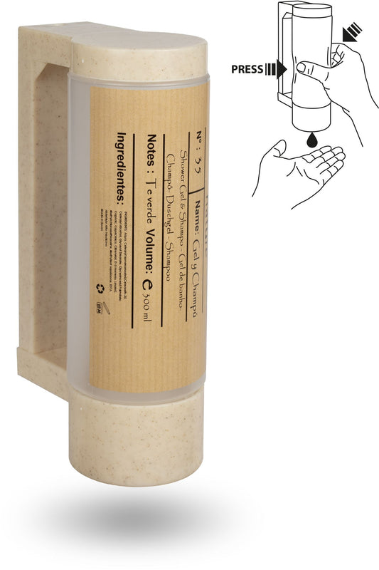 Soporte con botella dispensadora vacía de 400 ml BIO - Antirrobo (Para gel & champú) | Estándar
