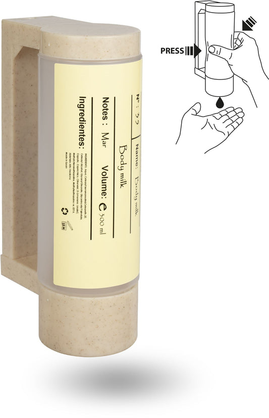 Soporte con botella dispensadora vacía de 400 ml BIO - Antirrobo (Para body milk) | Estándar