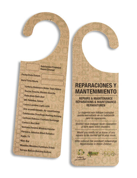 Colgador Bio para puerta con aviso reparaciones y mantenimiento habitación - 10 unidades