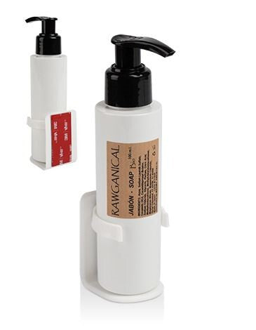 Soporte con botella dispensadora llena - para fijar en pared o espejo