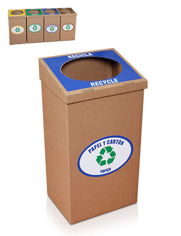 Papelera robusta de reciclaje (Papel y cartón) para zonas comunes. Regalo 10 bolsas azules.